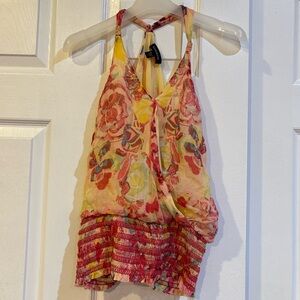 Vintage Y2K bebe Floral Camisole - Pink and Yellow